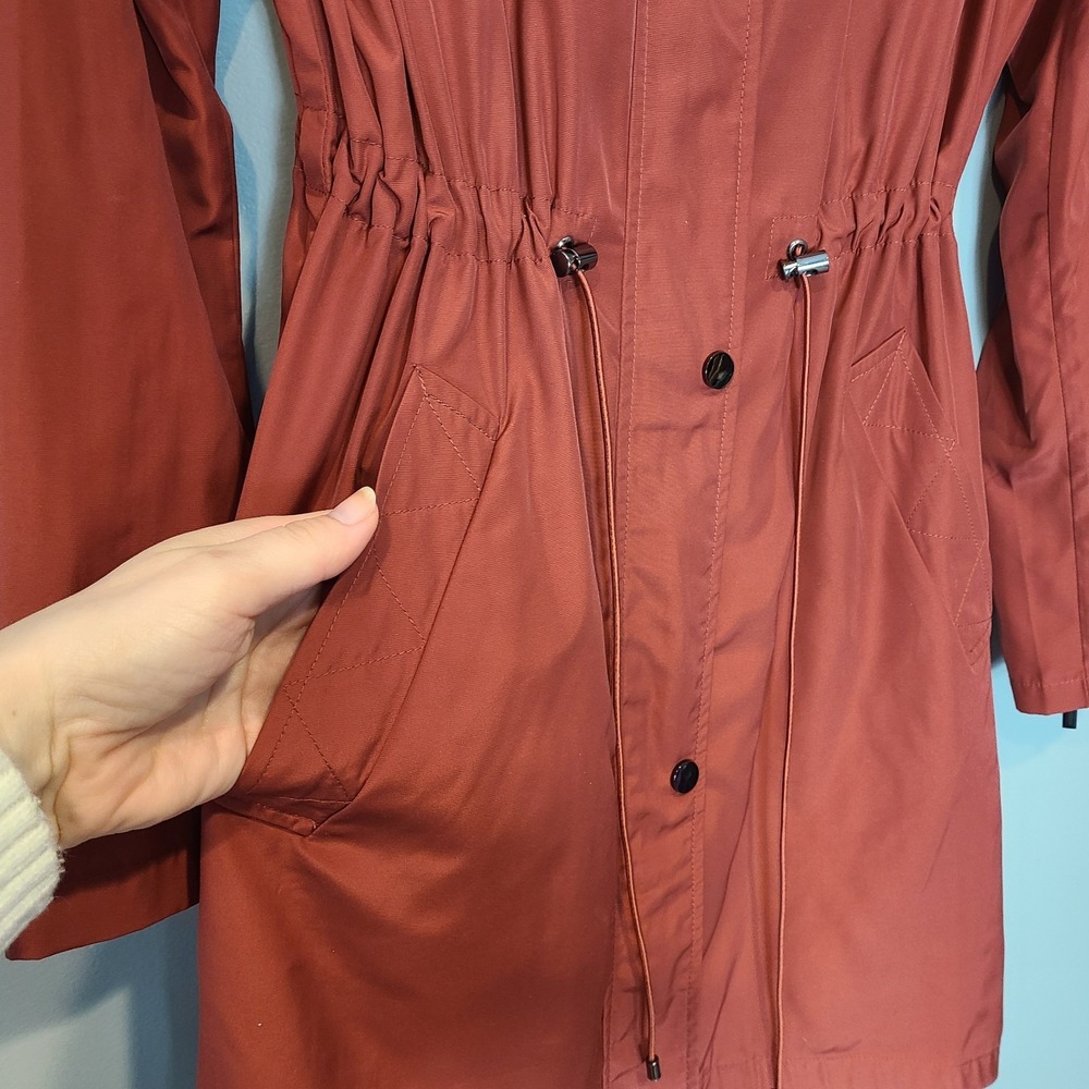 Badgley Mischka women coat‎ jacket hooded sz M $189 Rust Red Spring - Picture 4 of 12